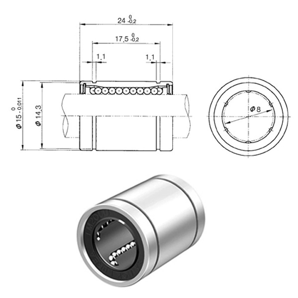 Линейный подшипник lm8uu чертеж