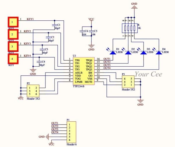 TTP224 4-CHANNEL CAPACITIVE TOUCH SWITCH DIGITAL TOUCH - iFuture Technology