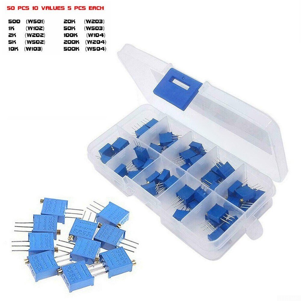 100pcs 3296W Trimpot Potentiometer – 1K Ohm 3296 W-102, Multiturn Trim Resistors