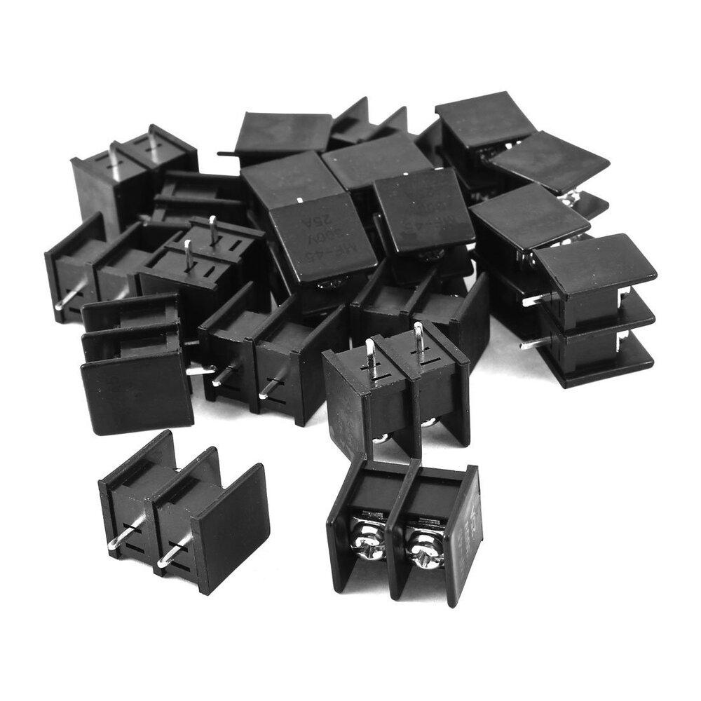 thumbnail interactive-video image 1 of 10 Pack 7.5mm Pitch 2 Pin PCB Screw Terminal Blocks – 300V 15A Straight 1 of 5