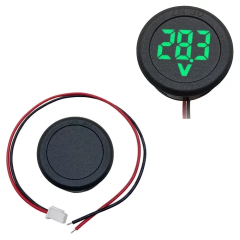 DC 4-100V Round LED Digital Voltmeter Display - Green