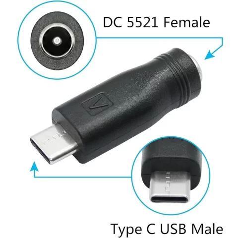 5.5X2.1mm DC Female Jack To USB 3.1 C-Type Adapter Connector