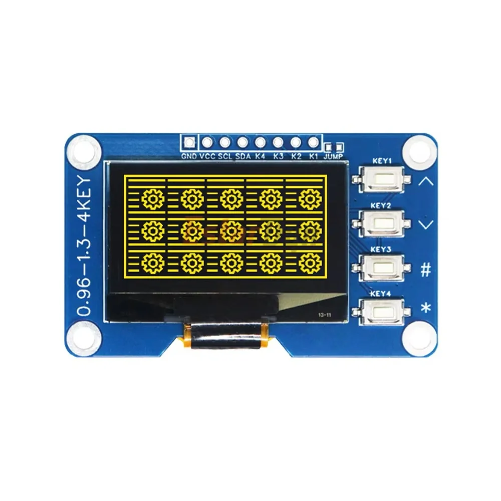 1.3 Inch OLED Display Module 4-KEY Yellow Keyboard SH1116 128x64 I2C Interface
